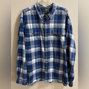 Woolrich Mens Organic Cotton Flannel Shirt Size XXL Blue Plaid Outdoor Heritage
